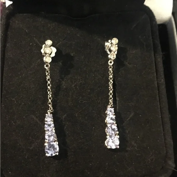 Vintage 10K White Gold Tanzanite & Diamond Accent Dangle Earrings - Picture 8 of 12